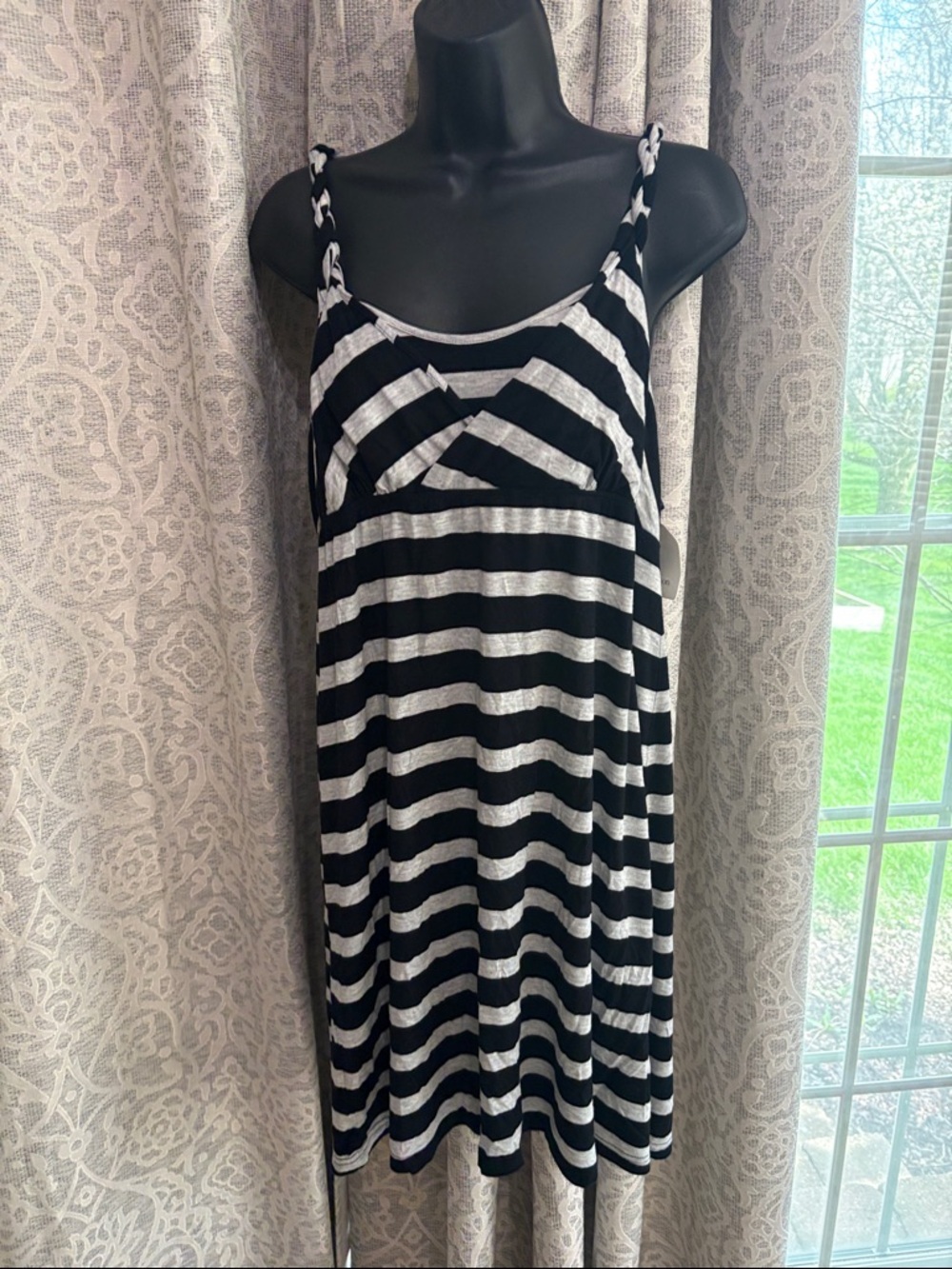 Caslon Large Black and Gray  Striped Sleeveless Dress